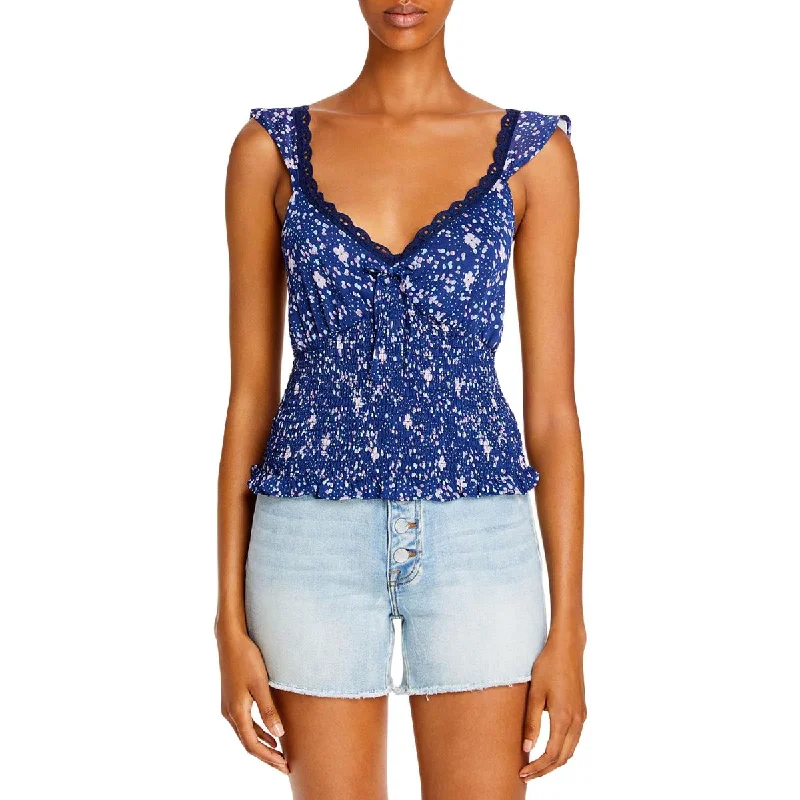 Bold Fashion Womens Smocked Eyelet Crop Top