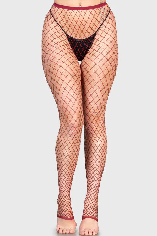 Women's Cozy Outfit For Lounging All Caught Up Fishnet Leggings [BURGUNDY]