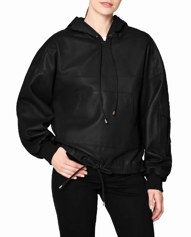 Chic Women's Clothing for Date Nights Leather Space Hoodie In Black