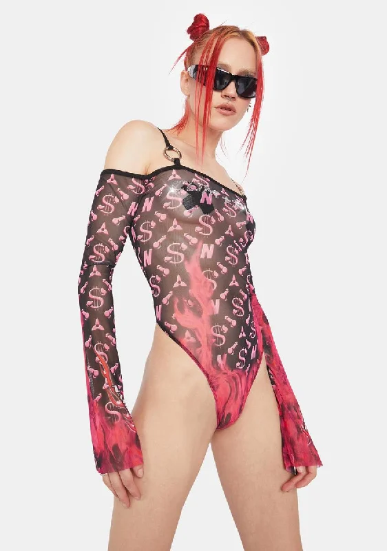 Women's Clothes And Apparel Flame Monogram Off Shoulder Bodysuit