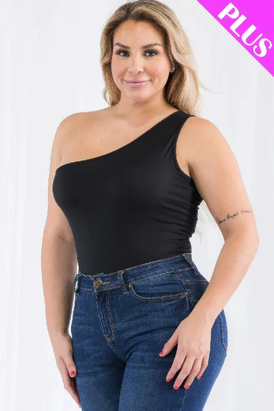Women's Clothing Apparel Sets Plus size one shoulder solid casual bodysuit