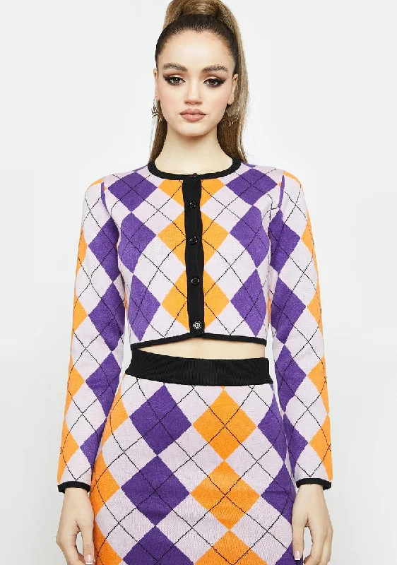 Clothing Sales Purple Multi Argyle Cardigan