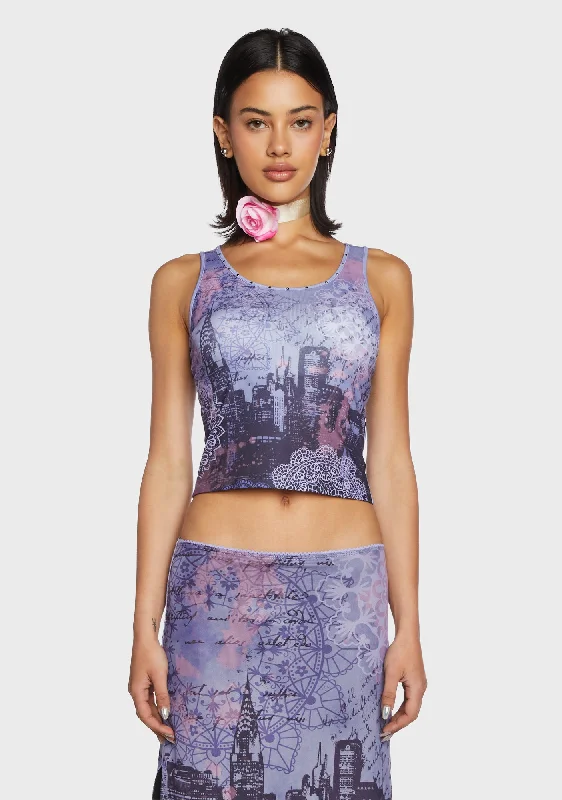Women's High Street Fashion Skyline Nights Tank Top