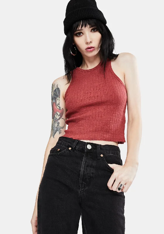 Elegant Women's Attire Brick Ribbed Tank Top