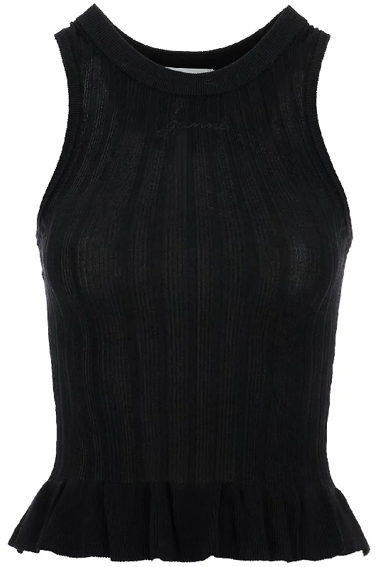 Women's Wedding Apparel Ganni Women's Ribbed Knit Tank Top With Spaghetti Straps