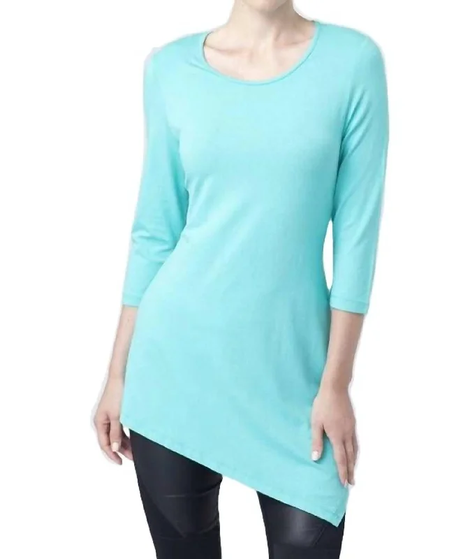 Sporty Streetwear Asymmetrical 3/4 Sleeve Tunic In Mint