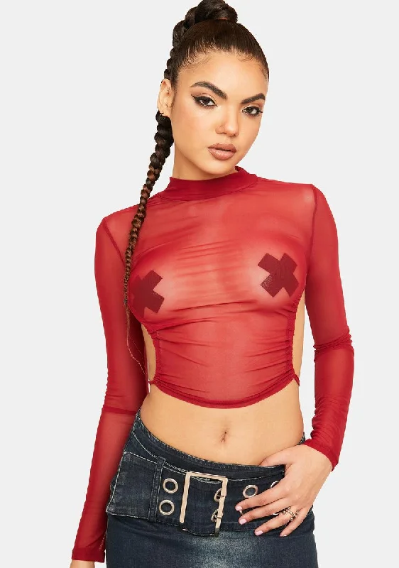 Women's Work Outfit For The Office Burn My Jewels On Sheer Mock Neck Crop Top
