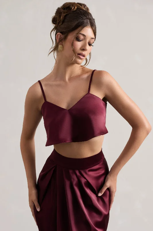 Charming Women's Garments Fawn | Plum Satin Cami Crop Top