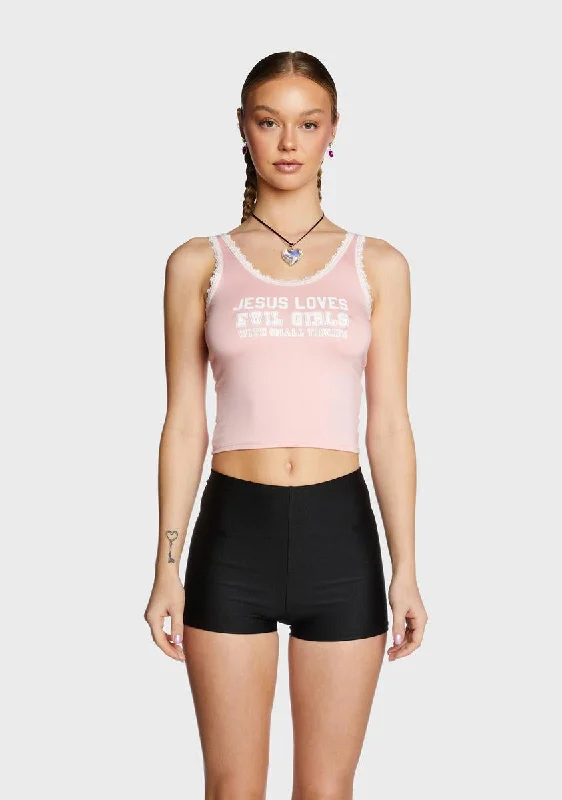 Casual Apparel For Women Jesus Loves Me Lace Cami Top