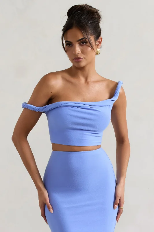 Women's Active Garments For Workouts Sami | Blue Twisted Asymmetric Crop Top