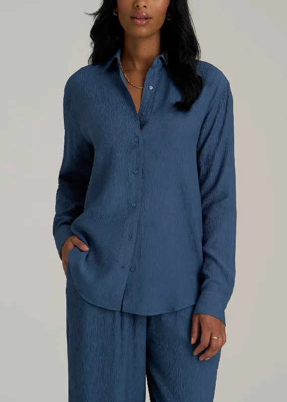 Latest Trends Long Sleeve Crinkle Tall Women's Blouse in Flag Blue