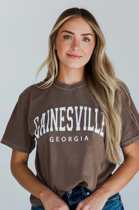 Women's Vacation Attire Brown Gainesville Georgia Block Letter Tee