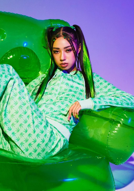 Sophisticated Women's Fashion Velour Weed Hoodie