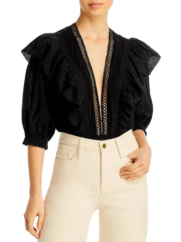 Women's Vacation Attire Womens Cotton Plunging Bodysuit