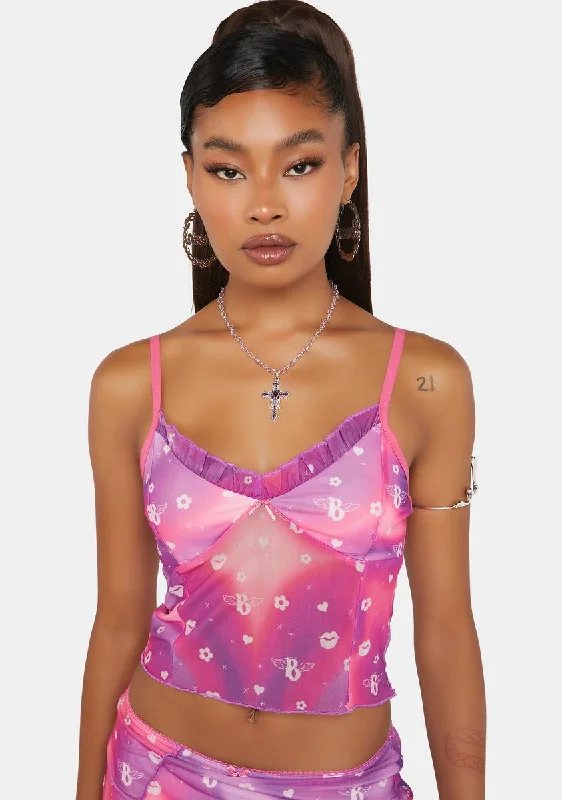 Trendy Women's Dresses Online x Bratz Swirl Print Mesh Cami Top
