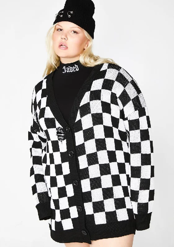 Chic Women's Garments Baddie Square Me Up Checkered Cardigan