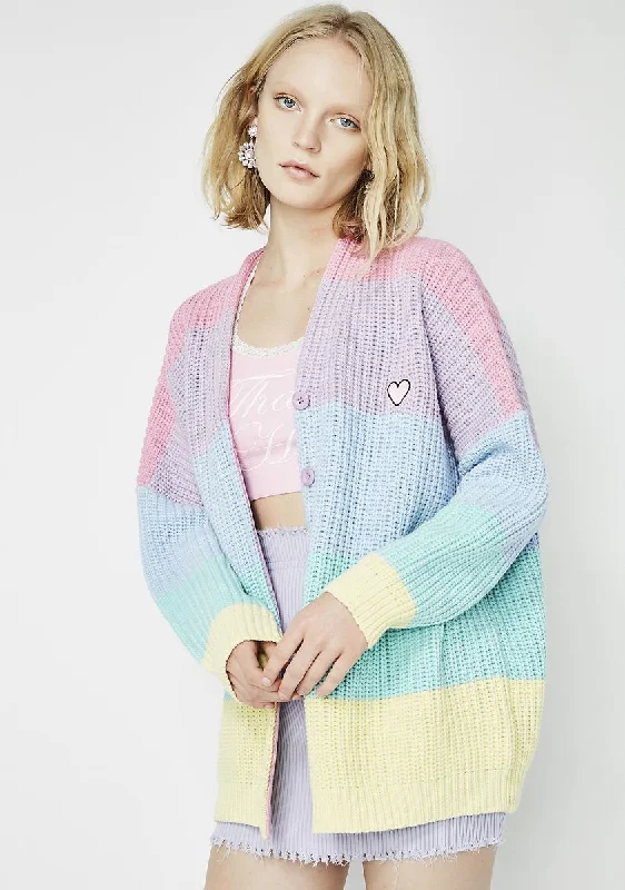 Women's Plus-Size Attire Pastel Rainbow Cardigan