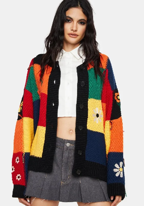 Trendy Women's Dresses Online Rainbow Patchwork Cardigan