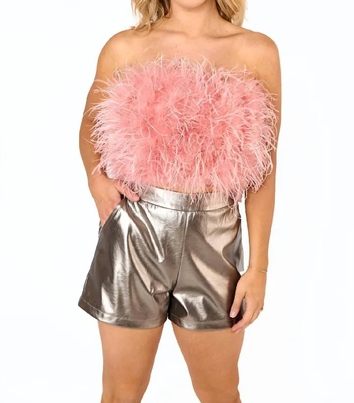 Women's Clothing for All Occasions Fancy Strapless Feather Crop Top In Rose Gold