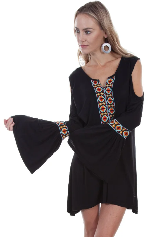 Formal Garments For Women Scully Womens Black Viscose Aztec L/S Tunic