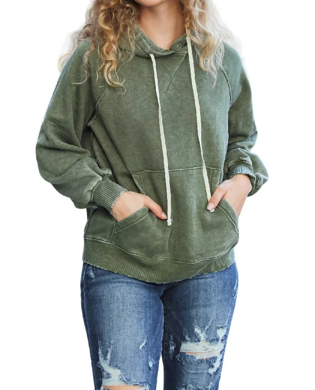 Chic Women's Clothing Online Know Yourself Fleece Lined Hoodie In Olive Acid Wash