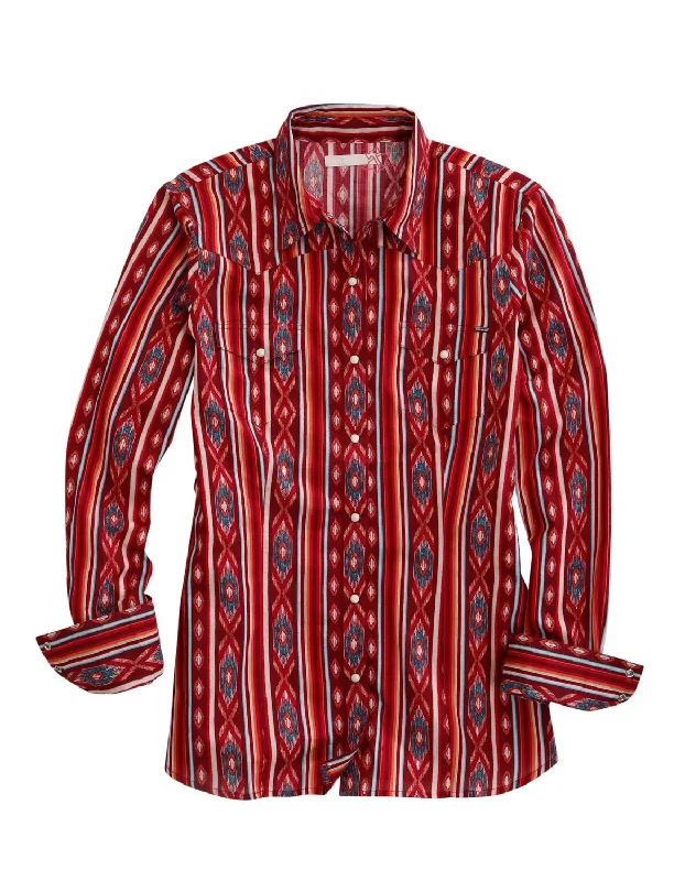 Easygoing Women's Style Tin Haul Womens Aztec Stripe Red 100% Cotton L/S Shirt