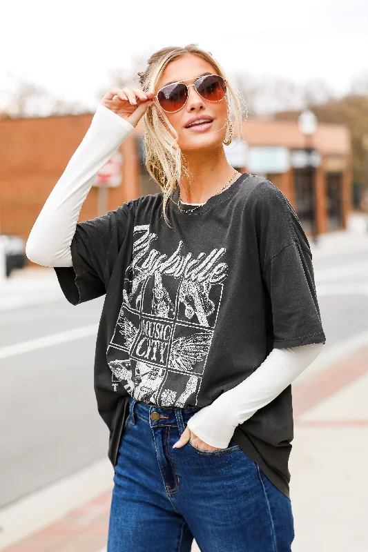 Women's Apparel Charcoal Nashville Tennessee Music City Oversized Graphic Tee