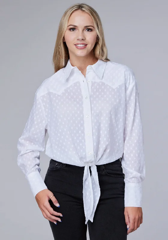 Stylish Women's Outfit Roper Womens Retro Swiss Dot White 100% Cotton L/S Blouse
