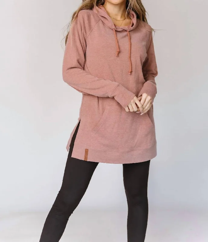 Women's Vacation Outfit Set Sideslit Hoodie In Burnt Sienna