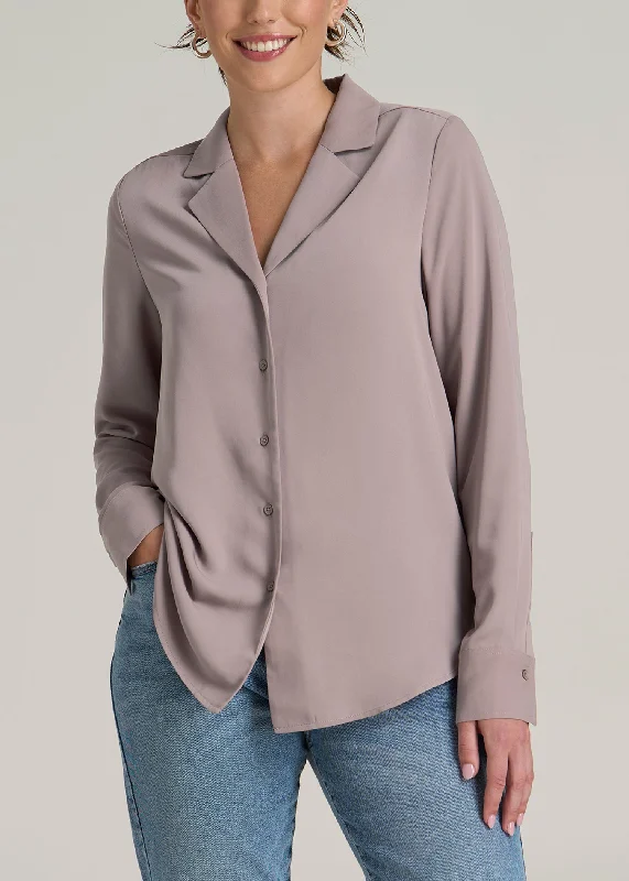 Hot Trends Notch Collar Tall Women's Blouse in Truly Taupe