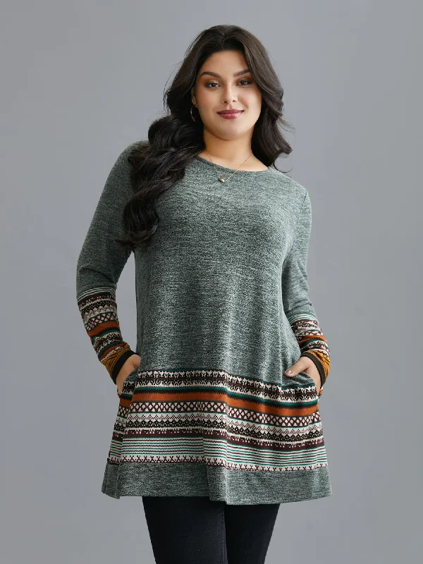 Holiday Special Offers Tunic Boho Print Pocket T-shirt