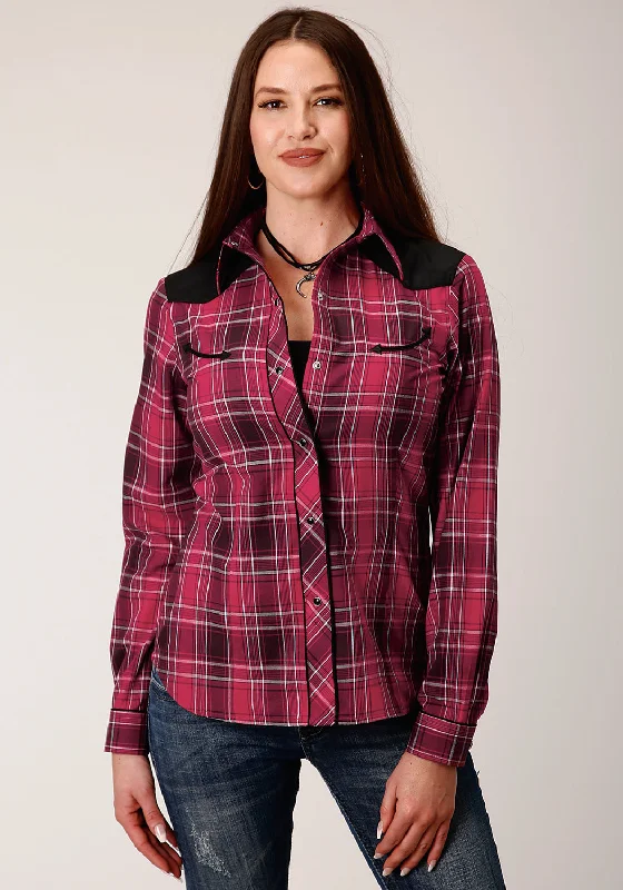 Women's Urban Fashion Roper Womens 820 Bright Plaid Red Cotton Blend Retro L/S Shirt