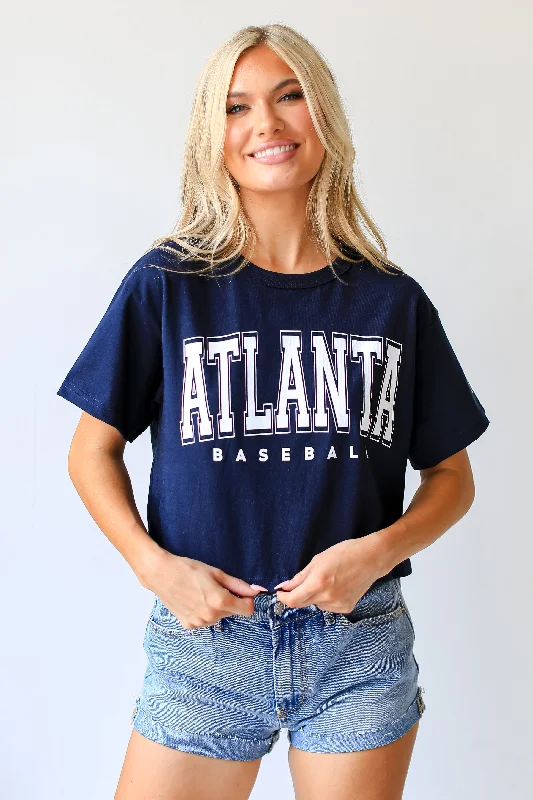 Women's Comfortable Lounge Garments Navy Atlanta Baseball Cropped Tee