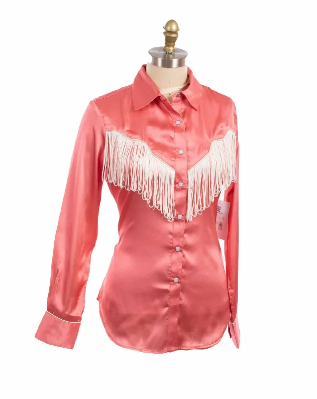 Chic Women's Attire Scully Womens Retro Snap Fringe Pink 100% Polyester L/S Blouse