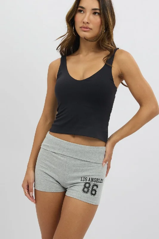 Women's Sports Apparel Grey Folded Waist Biker Shorts