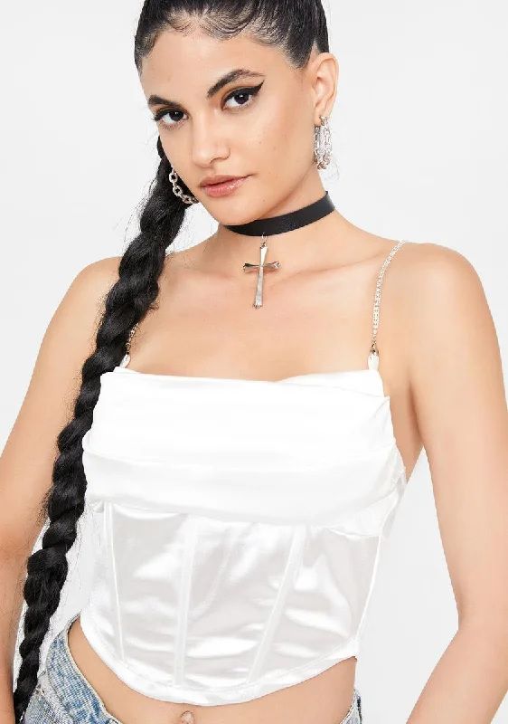 Chic Outfits Ivory Better Be Satin Corset Crop Top