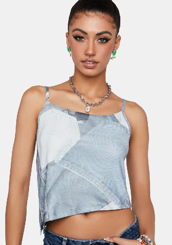 Women's Elegant Evening Attire Denim Pocket Asteria Tank Top