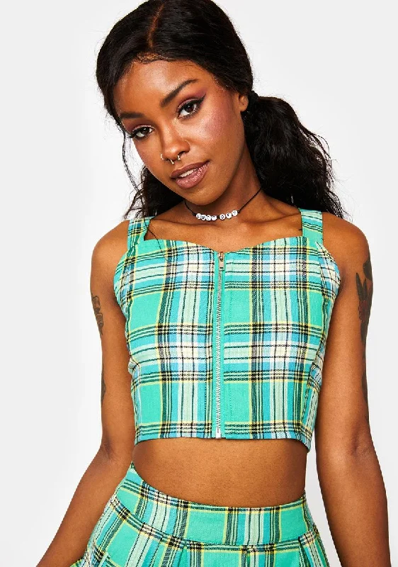 Clothing Sale Spring Tartan Strap Crop Top