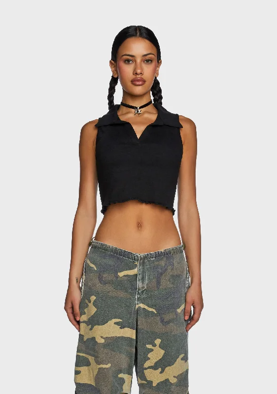 Trendy Street Style Collared Crop Top