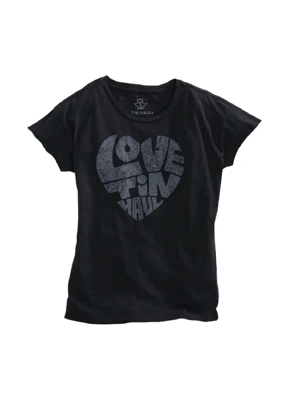 Vintage Women's Fashion Tin Haul Womens Black 100% Cotton Love S/S T-Shirt