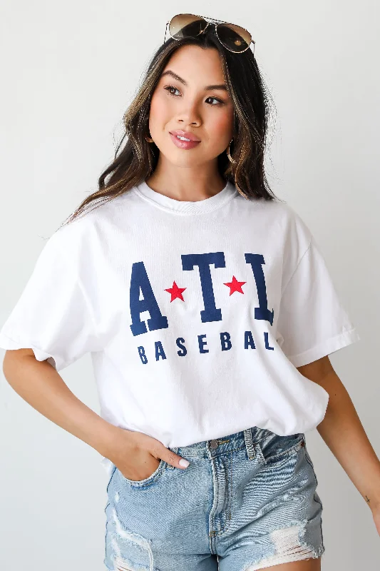 Elegant Styles White ATL Baseball Star Tee