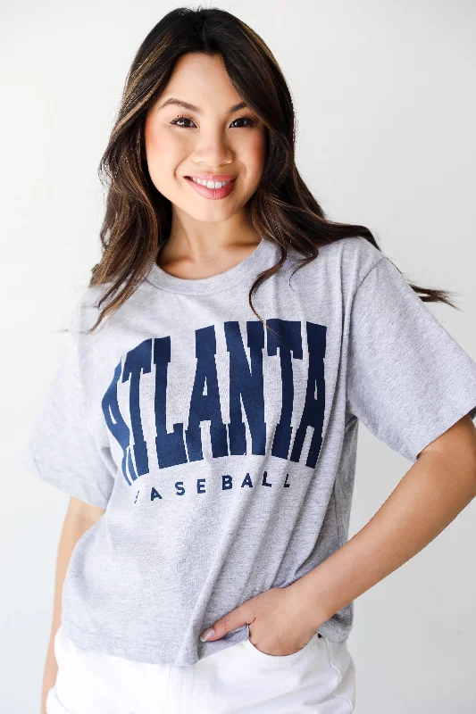 Women's Formal Apparel Heather Grey Atlanta Baseball Cropped Tee