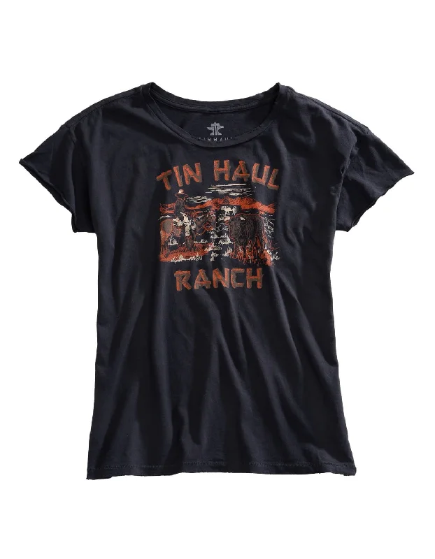 Women's Comfortable Lounge Garments Tin Haul Womens Ranch Scene Grey 100% Cotton S/S T-Shirt