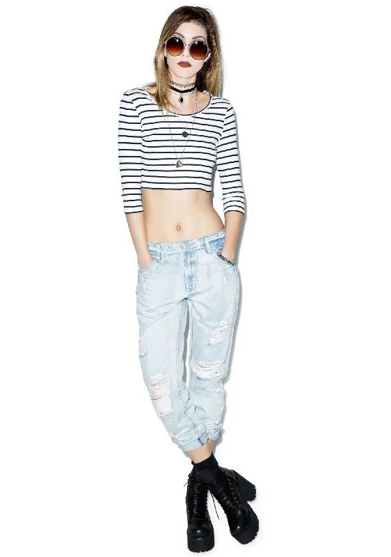 Women's Outerwear for All Weather Conditions Stripe Ribbed Crop Top