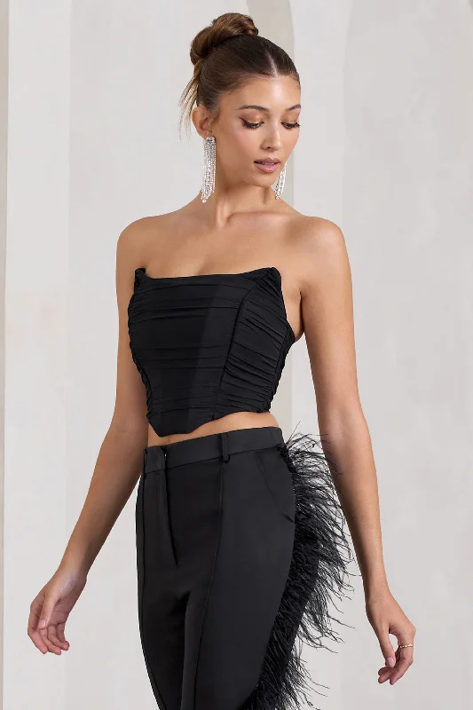 Women's Elegant Evening Attire Obsessed | Black Bandeau Mesh Corset Style Crop Top
