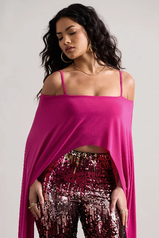 Plus-Size Women's Garments Floyd | Dark Pink Bardot Cape Sleeve Crop Top