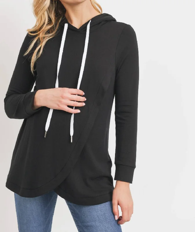 Sophisticated Style French Terry Crossover Nursing Hoodie In Black