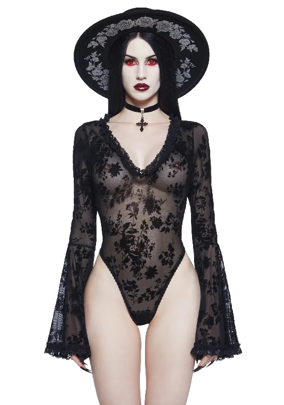 Women's Apparel And Garments Pursuit Of Blood Mesh Bodysuit - Black