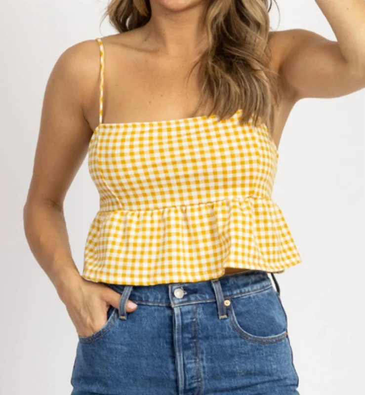 Seasonal Women's Fashion Trends Checked Tie Back Crop Top In Mustard