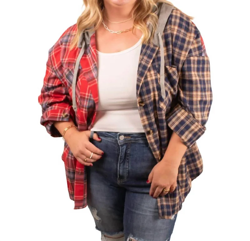 Holiday Special Offers Marnie Plaid Oversized Hoodie In Red/navy